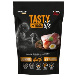 Mokra karma dla szczeniąt Tasty Dogs Life KACZKA 90% - danie w galaretce (saszetka) 500 g