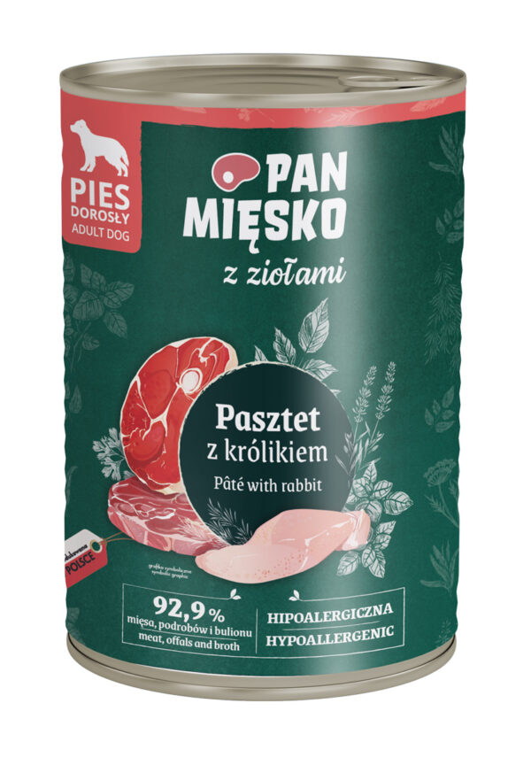 Pan Miesko z Ziolami Pasztet z krolikiem karma mokra dla psa 400 g MaxiAgro